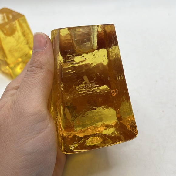Fire & Light Citrus Yellow Gold Candle Holders Art Glass Collectible Decor Set 2 - Picture 9 of 16
